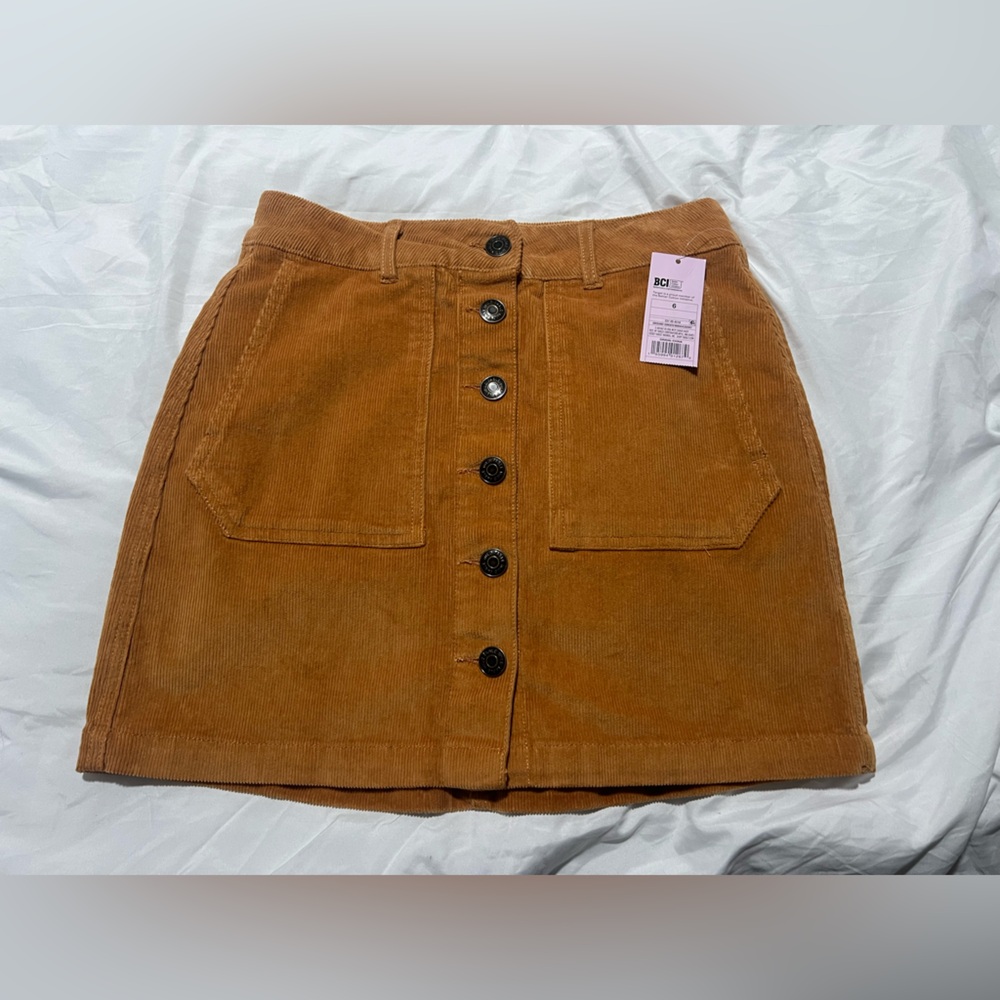 NWT Target Women's Corduroy Button-Front Skirt in Caramel Brown SZ 6